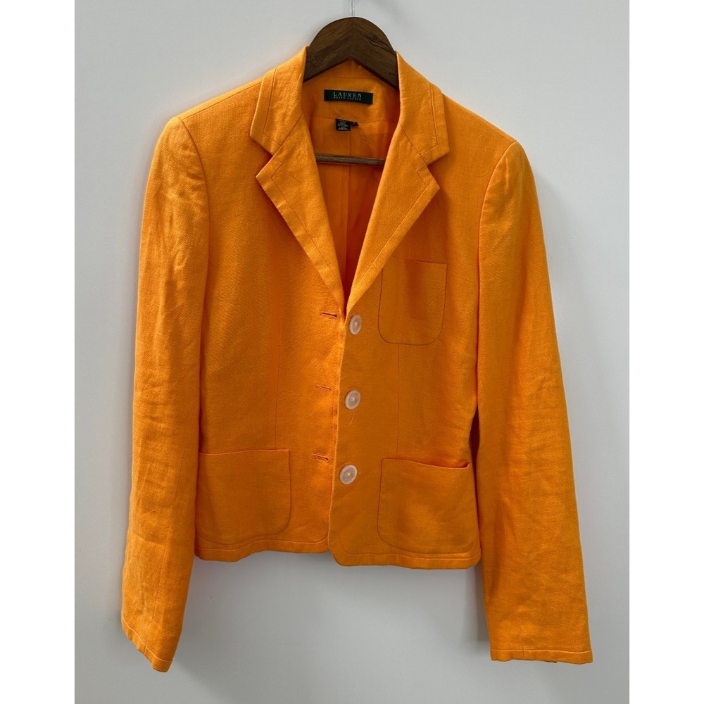 Lauren Ralph Lauren 100% Linen 3-Button Orange Blazer Jacket Women's Size 4 - Picture 2 of 13